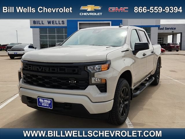 2026 Chevrolet Silverado 1500 Custom in White Sands — front three-quarter view