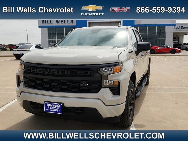2026 Chevrolet Silverado 1500 Custom in White Sands — front three-quarter view