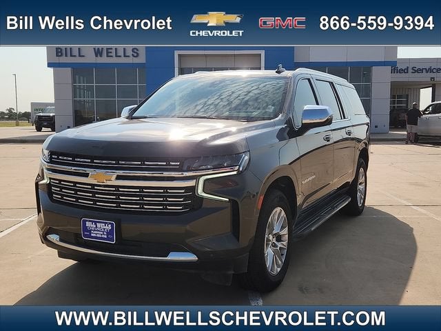 2021 Chevrolet Suburban Premier in Graywood Metallic — front three-quarter view